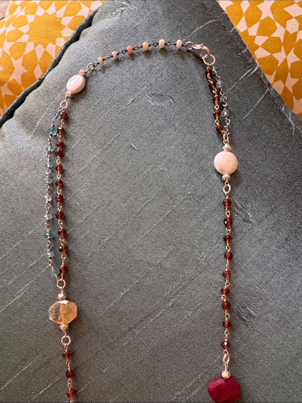 Multicolor Beaded Long Necklace with Pearl and Gemstone Accents - Picture 3 of 3